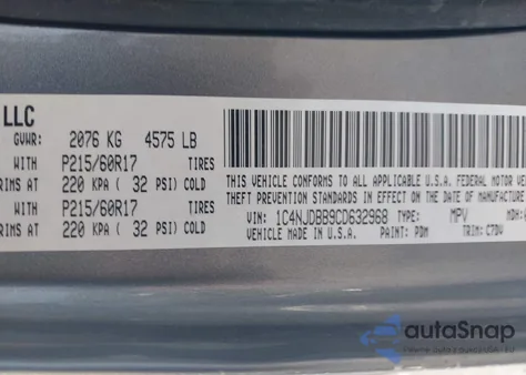 2012 Jeep Compass Sport from USA, damaged, VIN 1C4NJDBB9CD632968